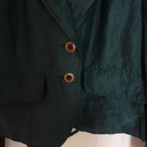 Modcloth Louche Silk Linen Embroidered 2-Button Blazer Teal Green Size 8 - Picture 5 of 11
